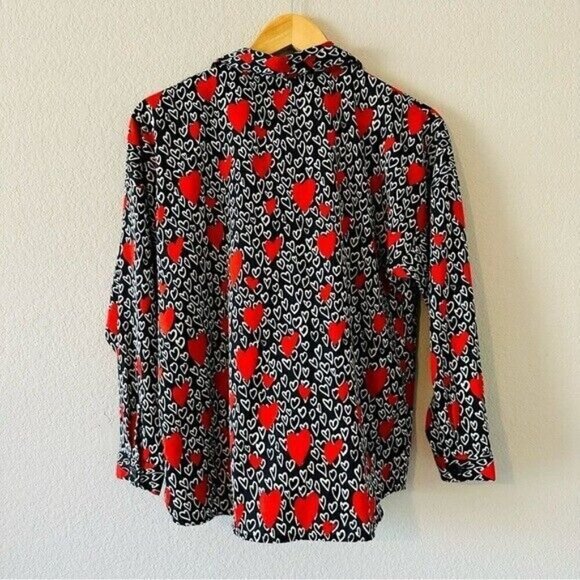 Wednesdays Girl Womens Shirt Heart Print Multicolor Long Sleeve Collared Size XS - Picture 2 of 10